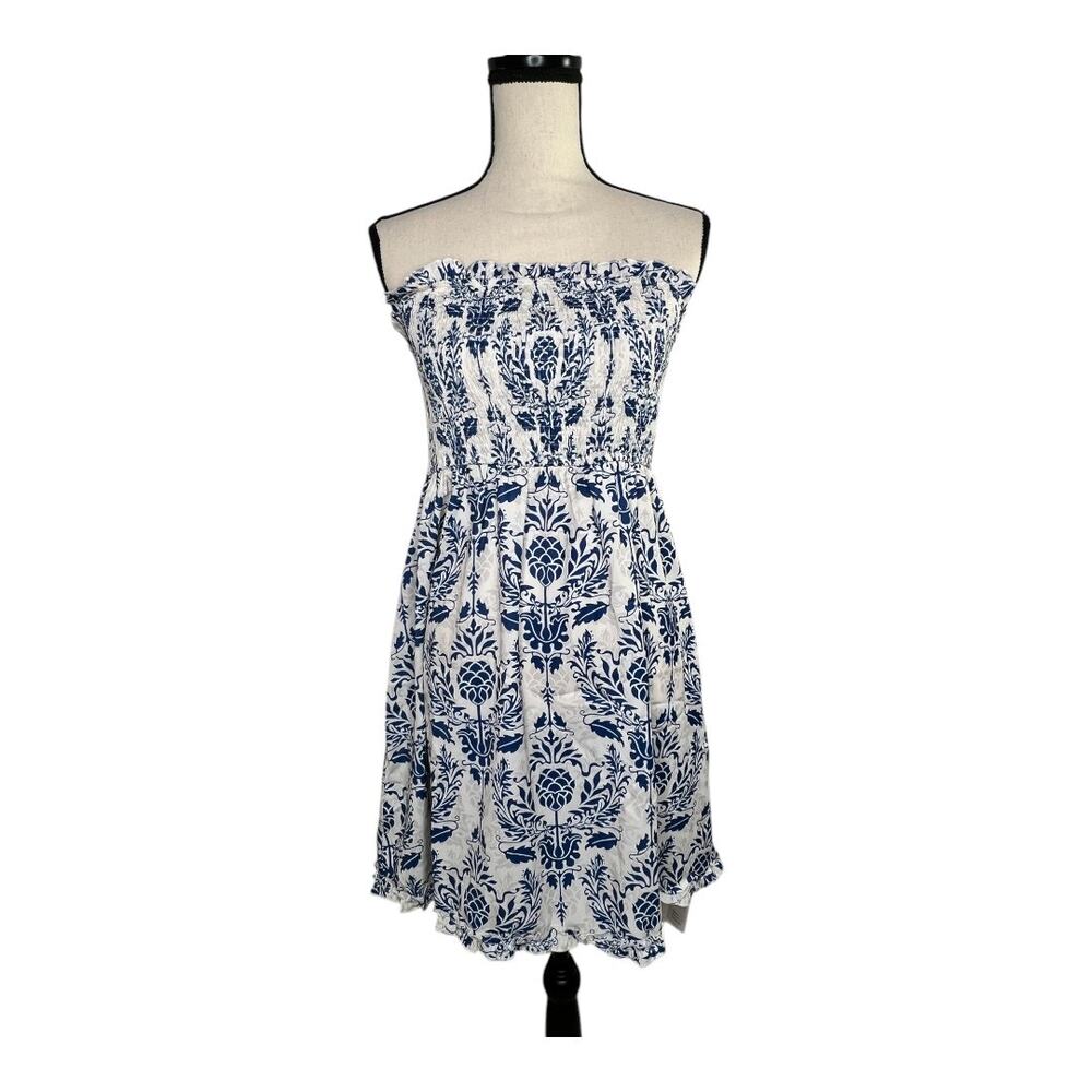 Cupshe Blue & White Damask Mini Tube Dress Size Large - Picture 2 of 7